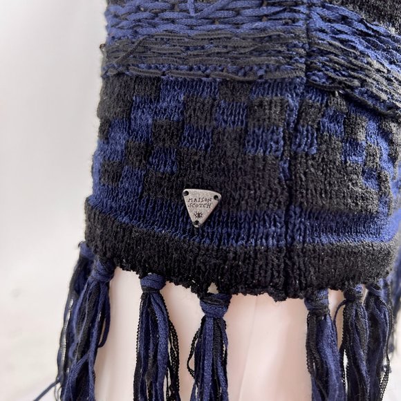 Scotch & Soda Maison Scotch Blue Knit Sleeveless Sweater Dress Fringe Trim M - Picture 5 of 9